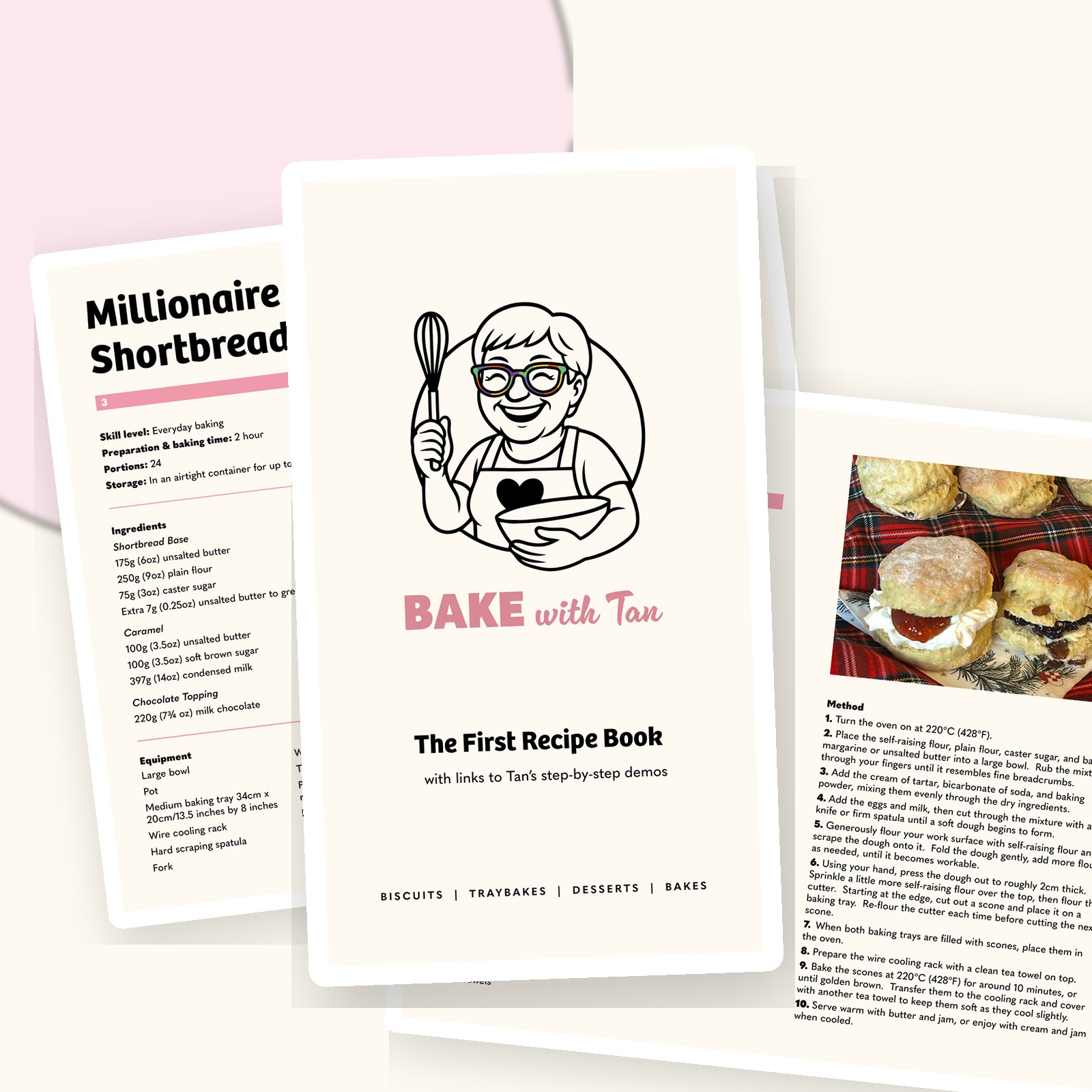Bake with Tan recipe book pages flat-lay